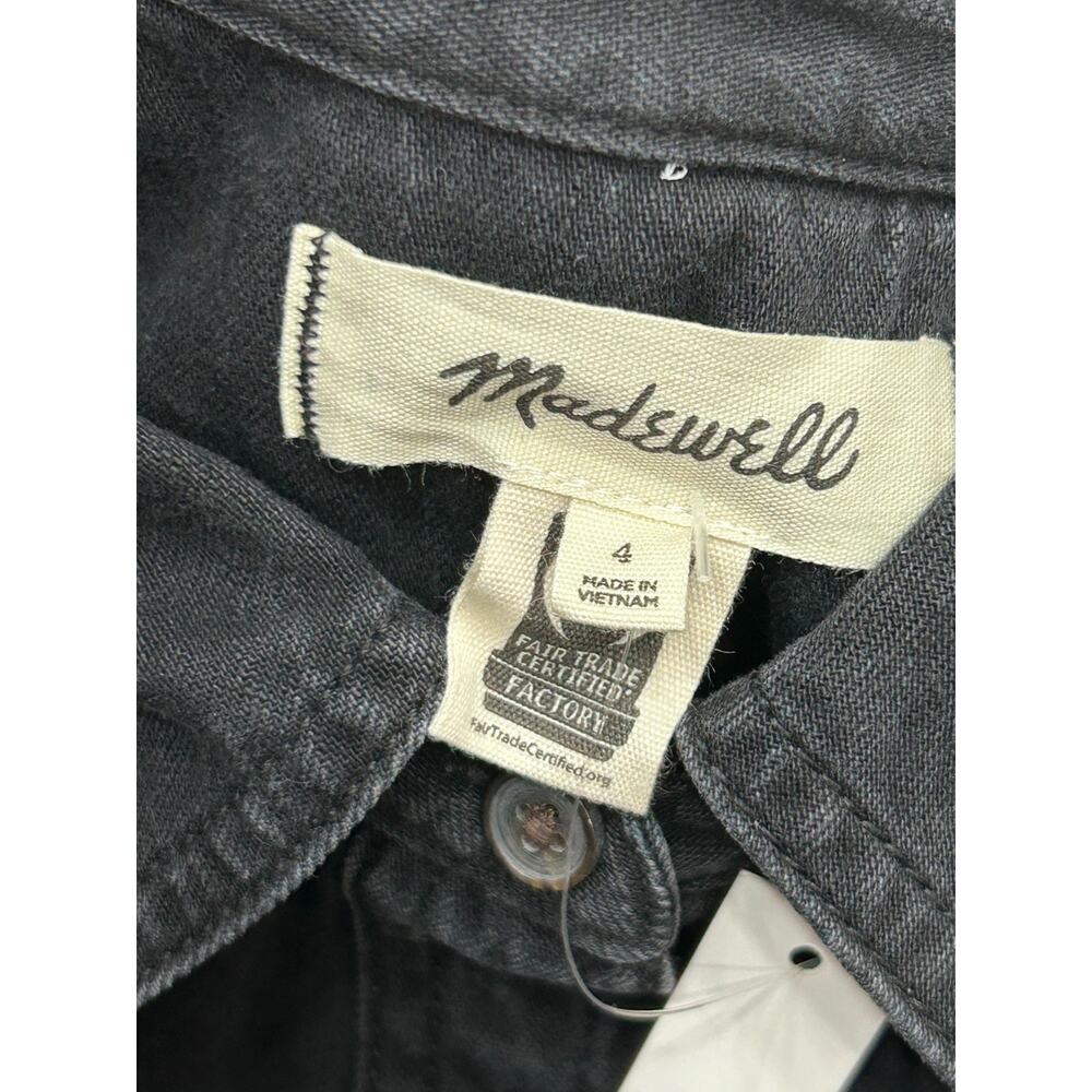 Madewell Womens Washed Black Denim Seamed Button Front Mini Shirt Dress Sz 4 NWT - Picture 5 of 9